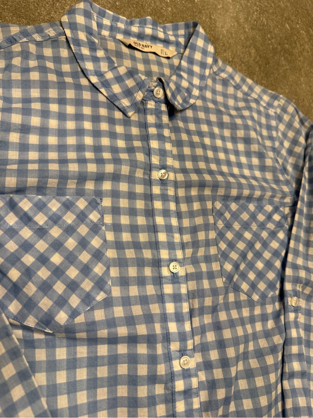 EUC Old Navy Women’s 100% Cotton Lightweight Blue Gingham Button Down - Size L